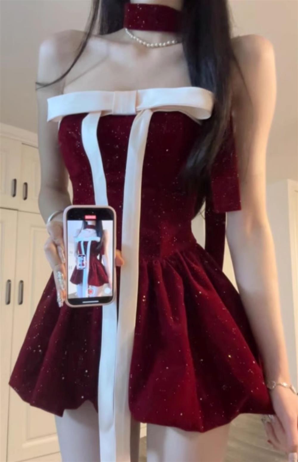 Ball Gown Strapless Dark Red Christmas Dress Birthday Dresses Birthday Outfits