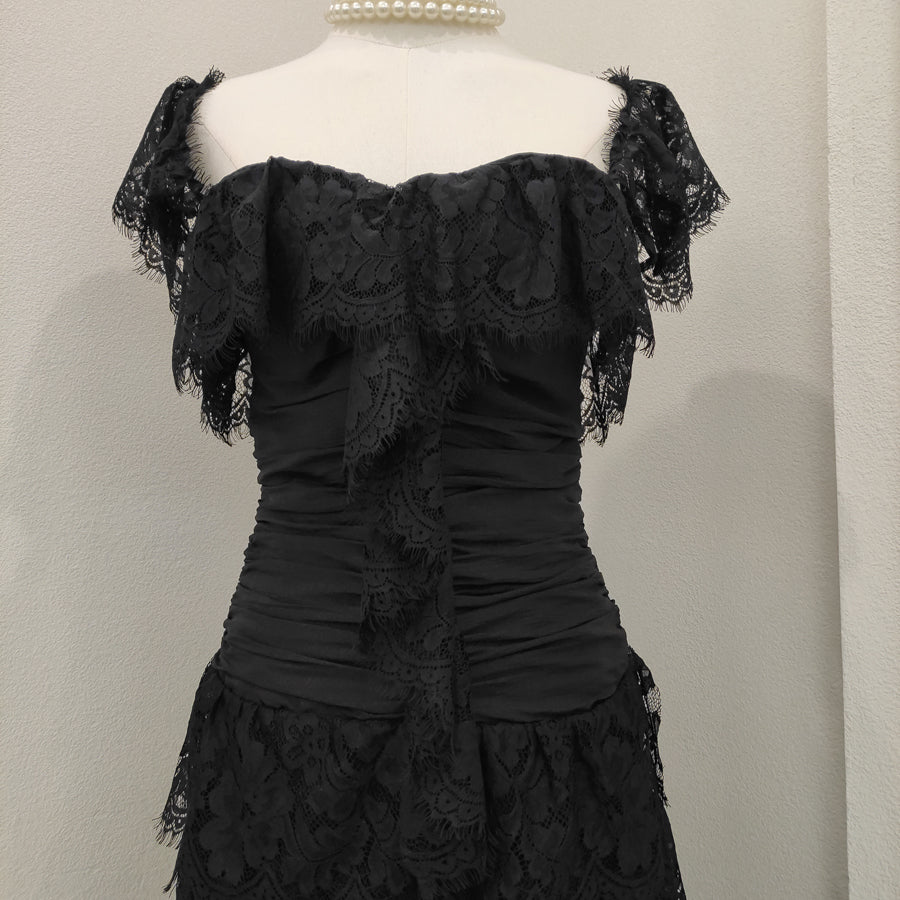 Simple Sheath Square Neckline Lace Black Holiday Dress Birthday Dresses Birthday Outfits