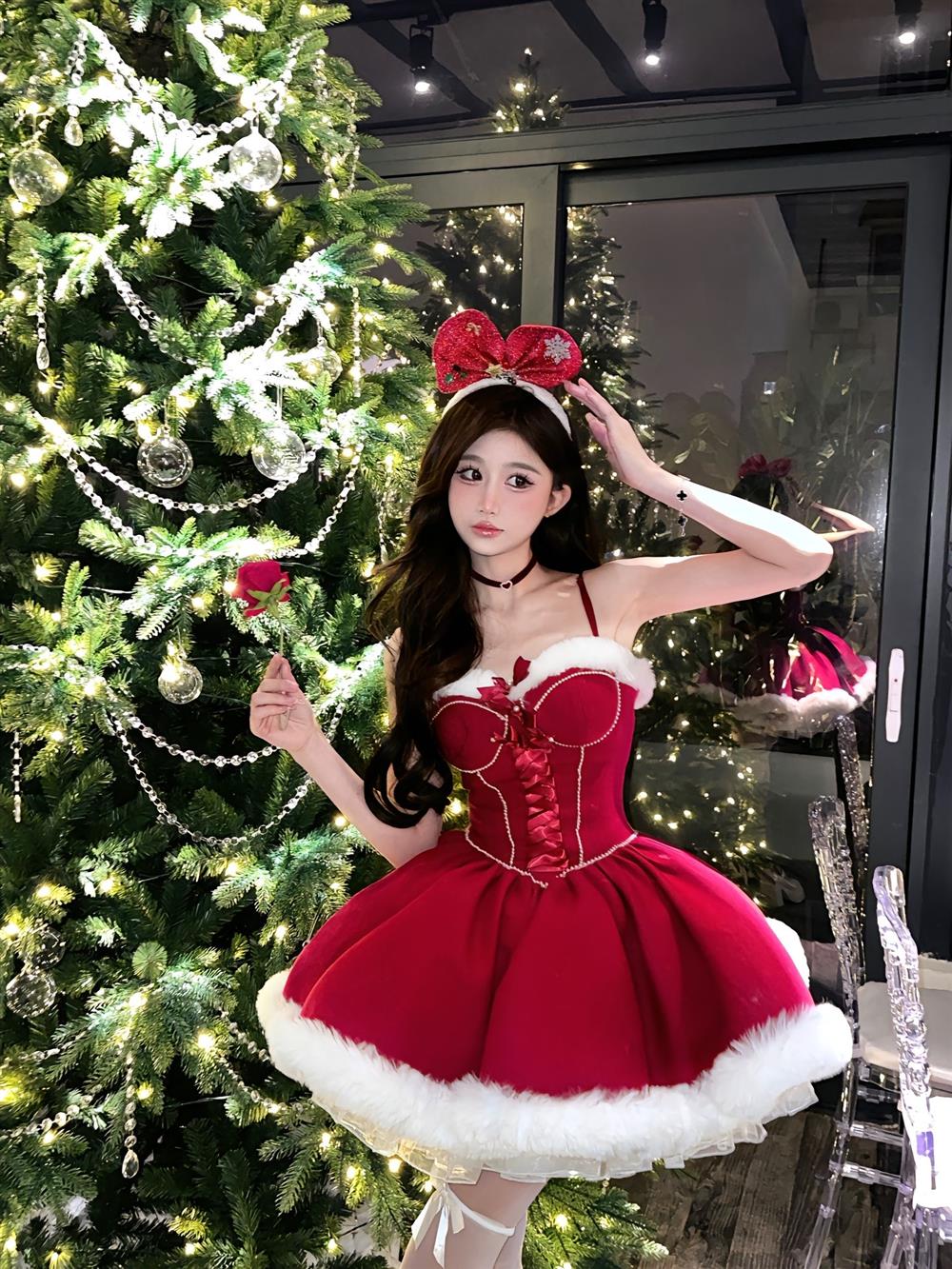 Ball Gown Spaghetti Straps Red Christmas Dress Birthday Dresses Birthday Outfits