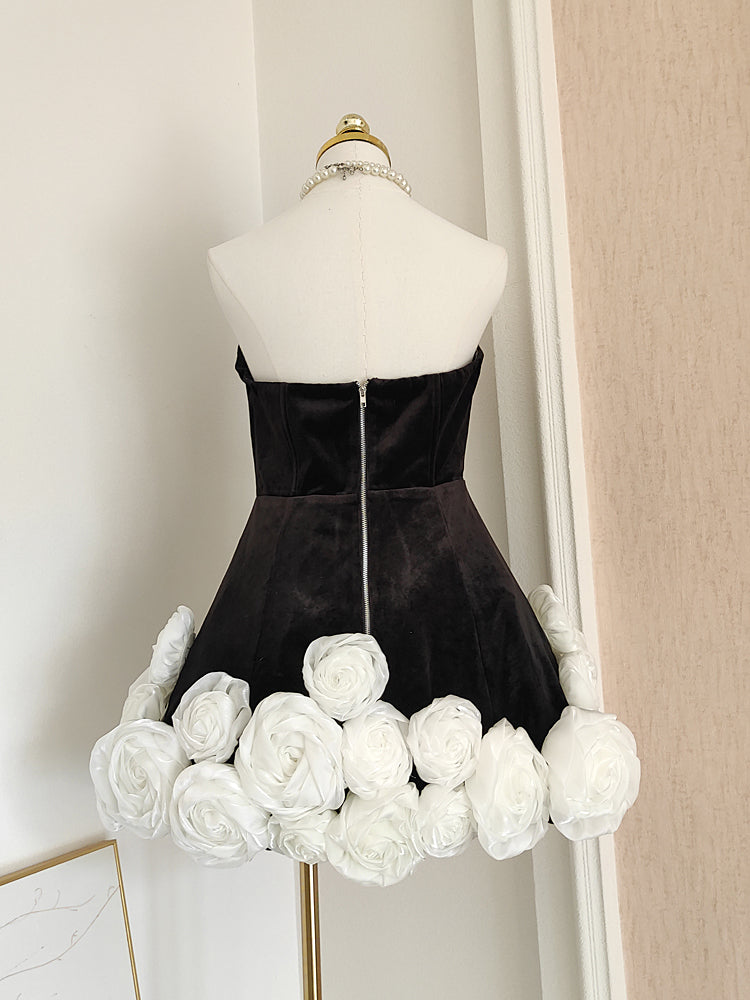 Sexy Sheath Strapless Velvet Black Holiday Dress Travel Vacation Dresses Short Birthday Dress