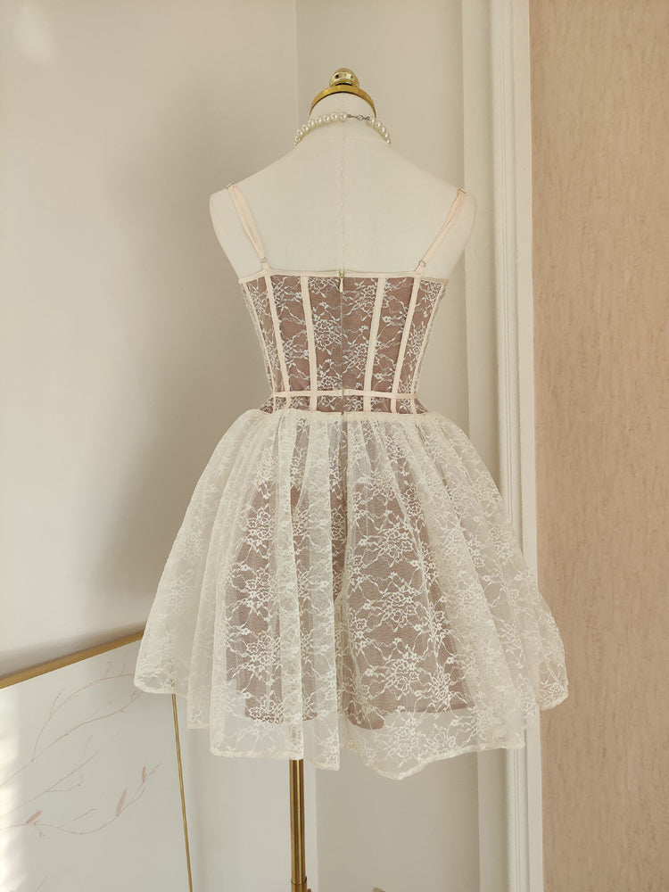 Sexy A line Spaghetti Straps Lace Holiday Dress Travel Vacation Dresses Short Birthday Dress