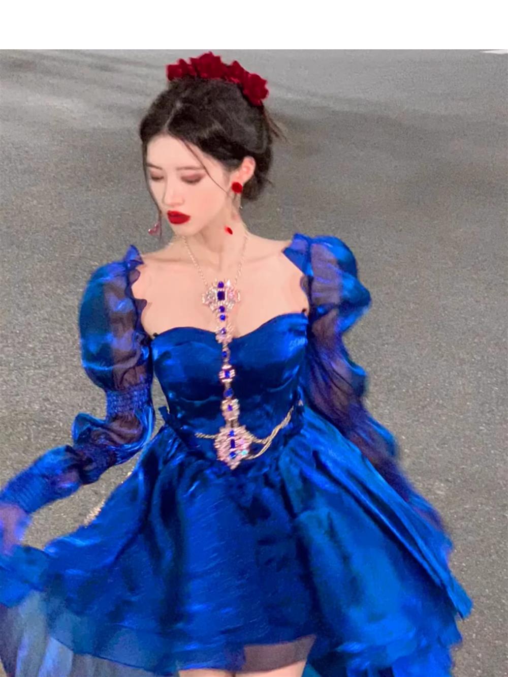 Sexy French High Low Sweetheart Christmas Dress Royal Blue Birthday Dresses Birthday Outfits