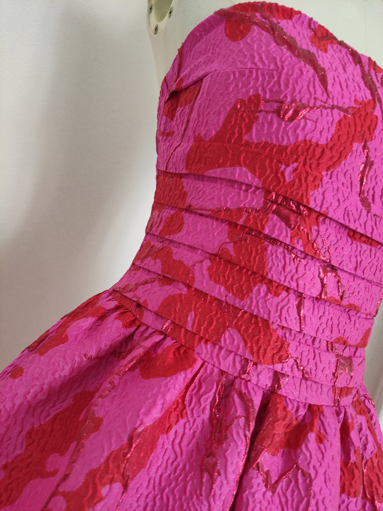 Sexy A line Strapless Satin Pink Floral Vacation Dresses Short Birthday Dress