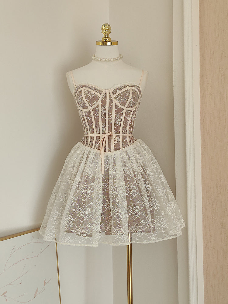 Sexy A line Spaghetti Straps Lace Holiday Dress Travel Vacation Dresses Short Birthday Dress