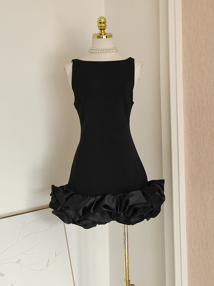 Sexy Sheath Black Satin Holiday Dress Travel Vacation Dresses Short Birthday Dress