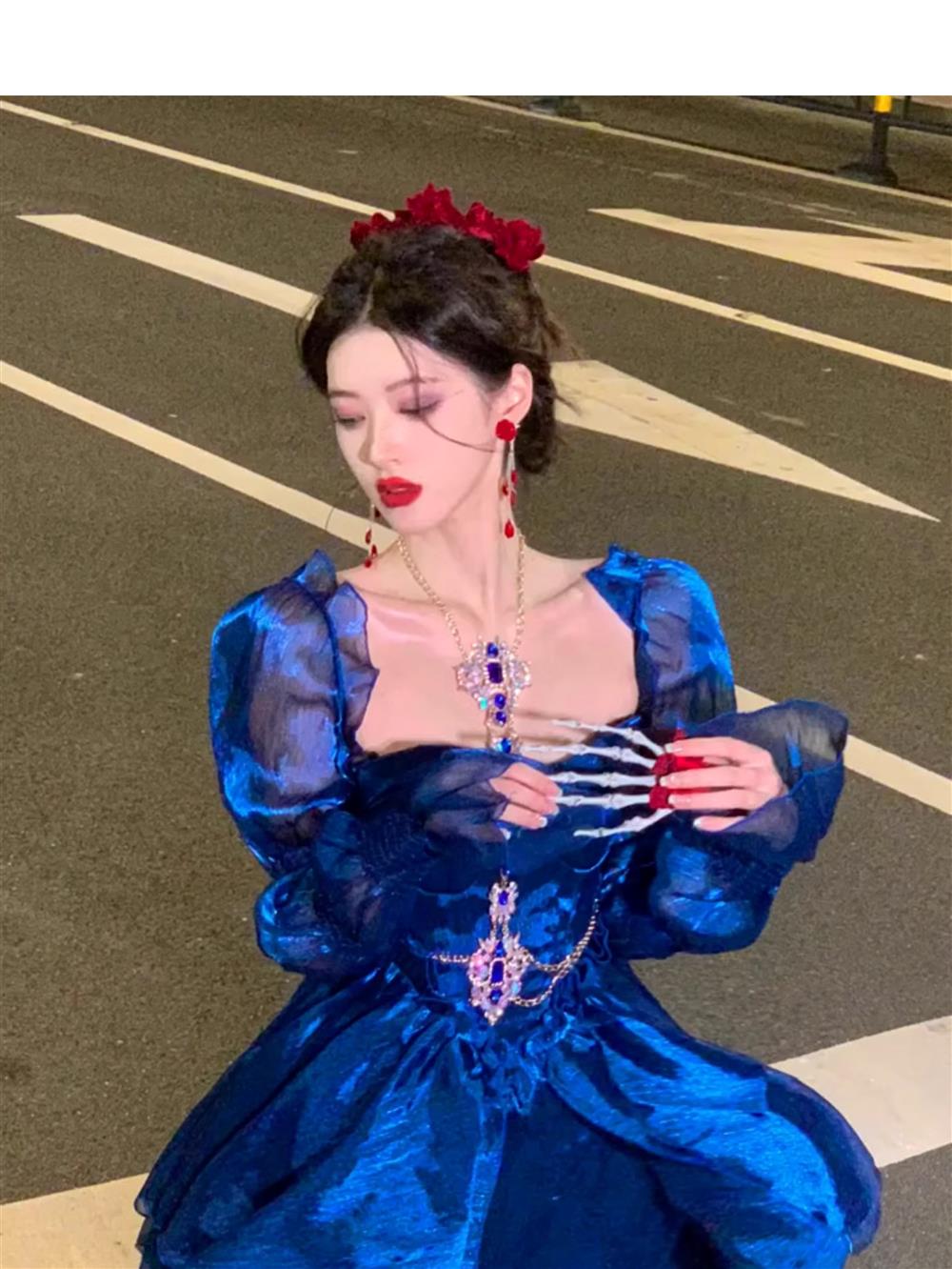 Sexy French High Low Sweetheart Christmas Dress Royal Blue Birthday Dresses Birthday Outfits