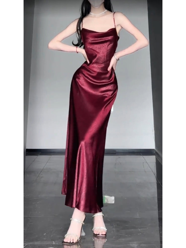 Chic Sheath Spaghetti Straps Christmas Dress Burgundy Prom Dresses Birthday Outfits