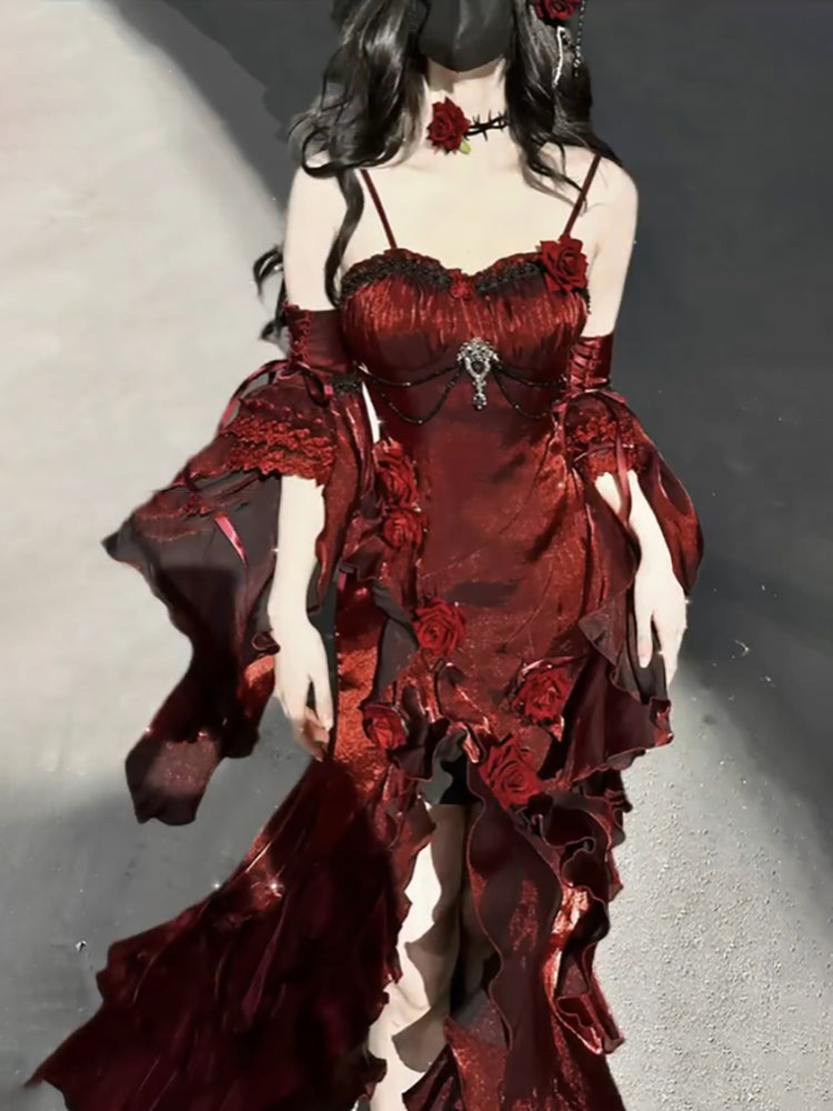 Sexy French High Low Spaghetti Straps Christmas Dress Burgundy Birthday Dresses Birthday Outfits