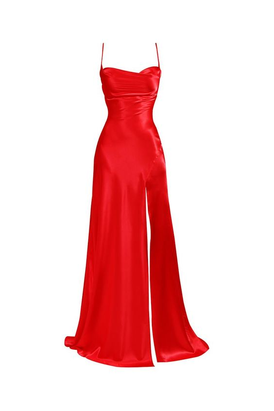 Simple Blue Spaghetti Straps Prom Dress With Split