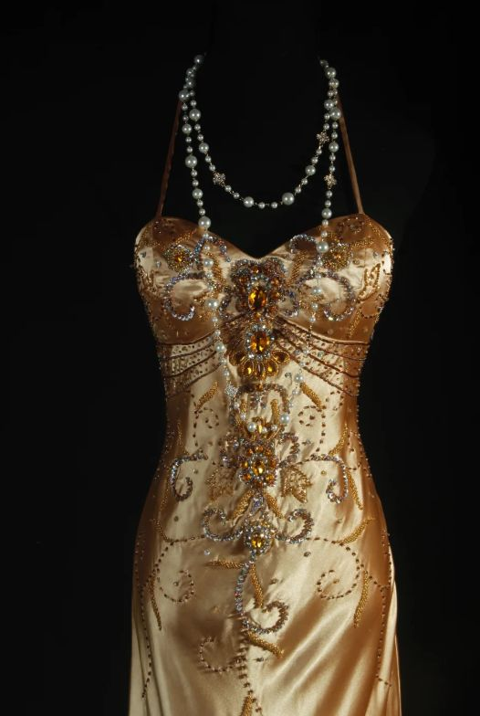 Fashion Halter Gold Satin Beaded Mermaid Long Party Dress Evening Dress