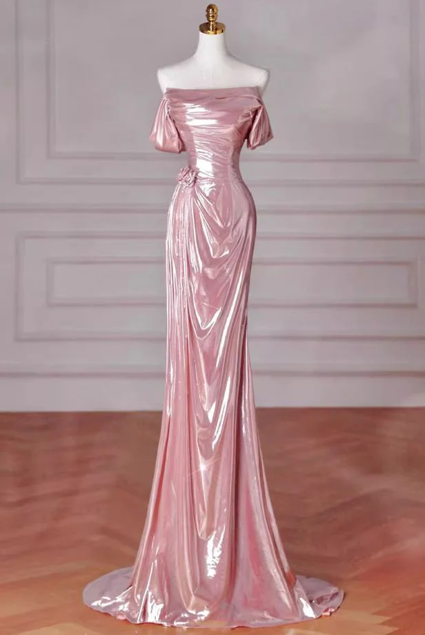 Charming Pink Mermaid Strapless Long Prom Dress,Off The Shoulder Evening Dress