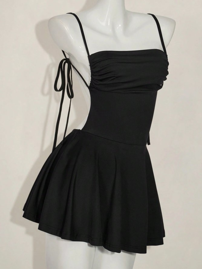 Sexy Spaghetti Straps Black Backless Cocktail Dress Short Homecoming Dress