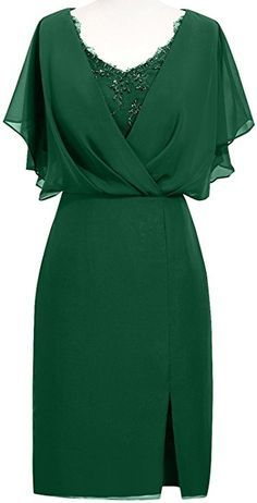 Green Sheath/Column V-neck Knee-Length Chiffon Party Dress