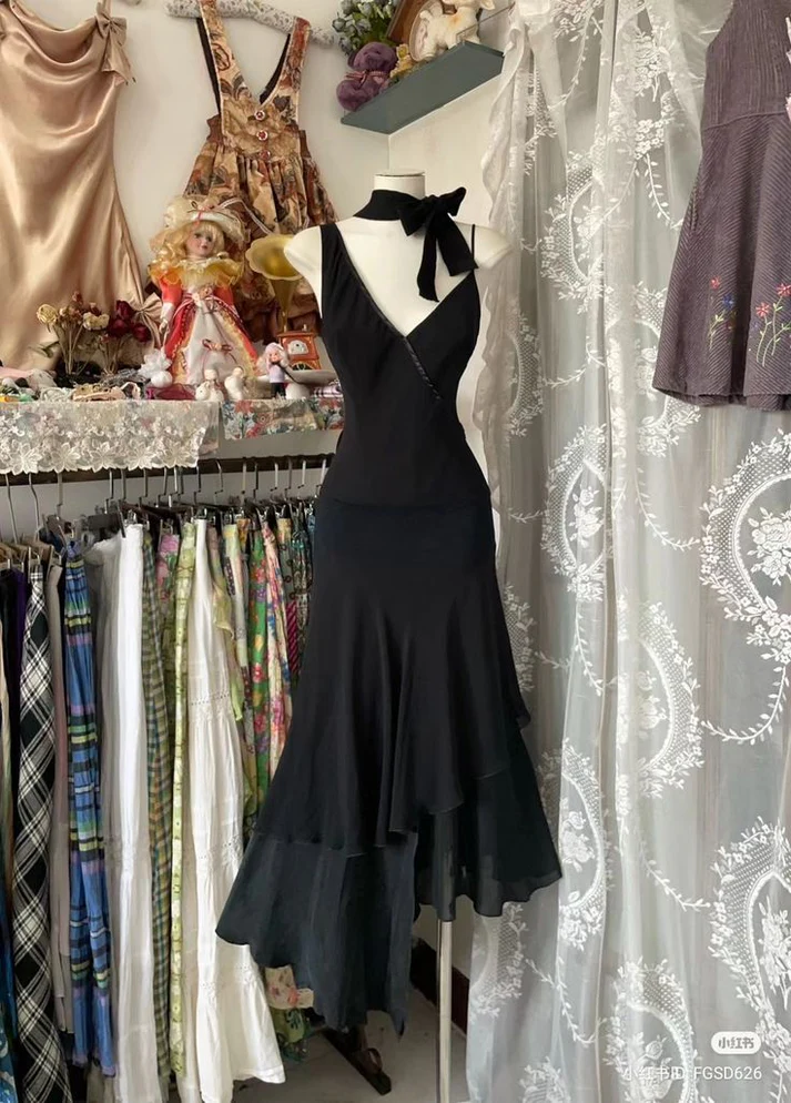 Black Chiffon Mermaid Prom Dress Formal Party Dress