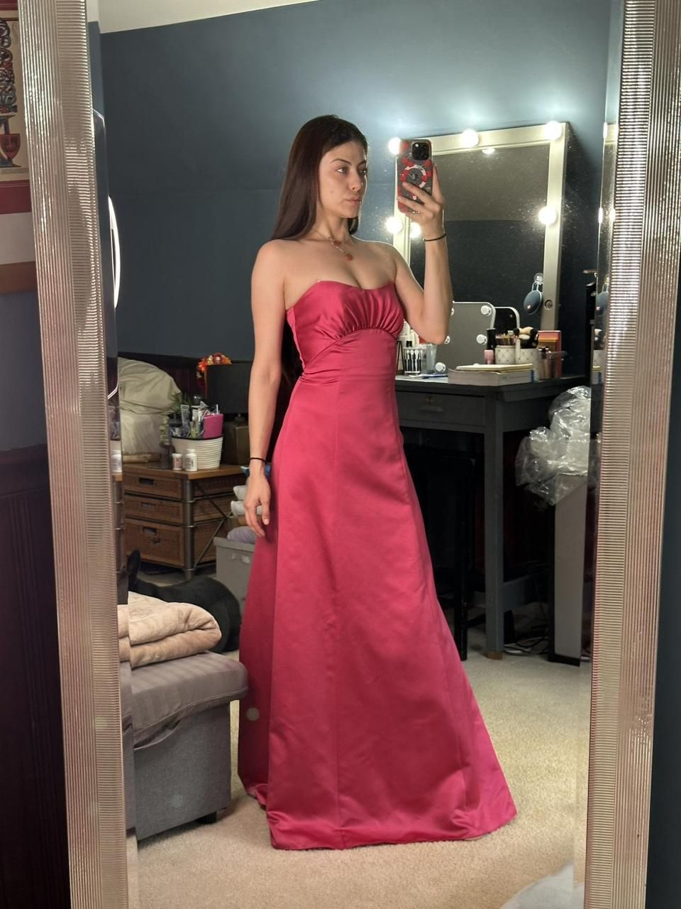Fashion Pink Strapless Mermaid Long Wedding Guest Dress Evening Dress