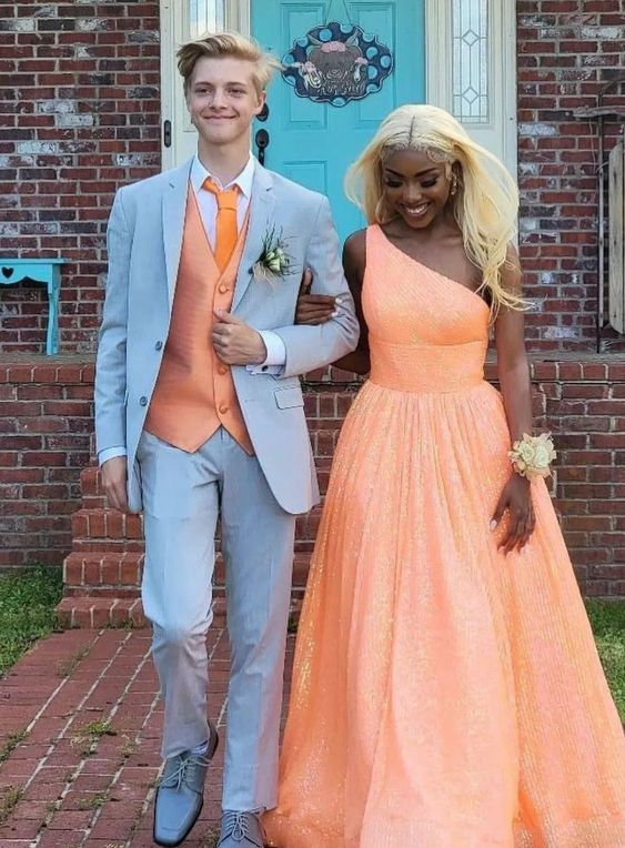 Orange One Shoulder A-line Prom Dress,Orange Formal Gown