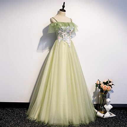 Light Green Pleated Floral Embroidery Long Prom Dress Medieval Renaissance Gown cc23