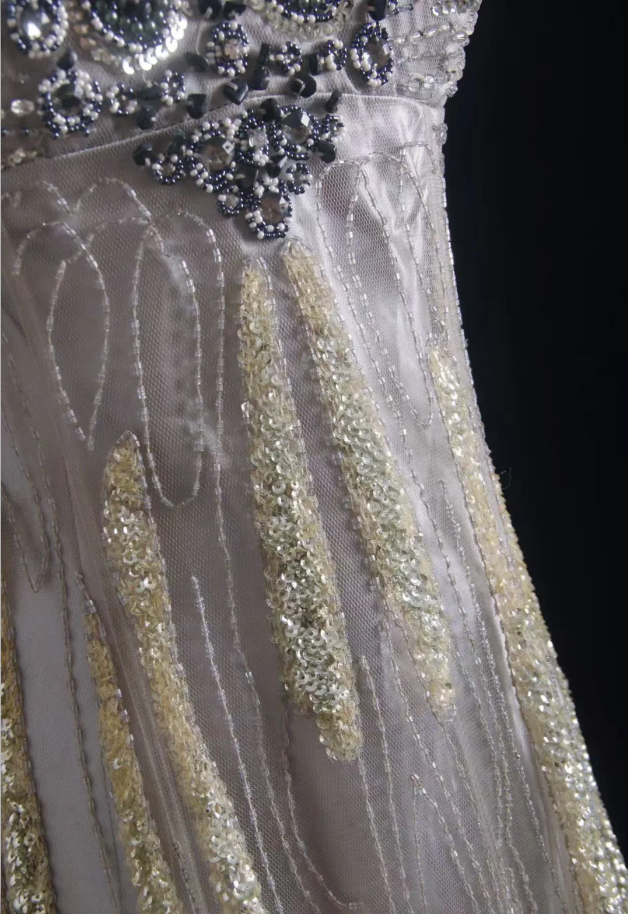 Glitter Silver Satin Sequin Beaded Mermaid Long Party Dress Formal Birthday Evening Dress