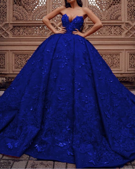 Royal Blue Lace Ball Gown Sweetheart Corset