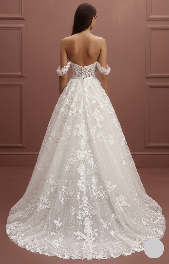 Off Shoulder Lace Wedding Dress Long Sweetheart Neckline Floral