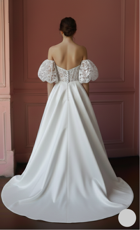 Off Shoulder Lace Wedding Dress Short Sweetheart Neckline Floral