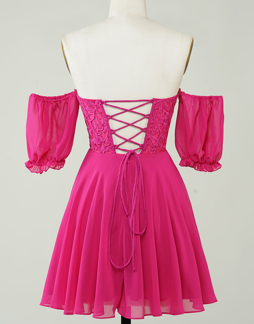 Off The Shoulder Lace And Tulle A-Line Homecoming Dress