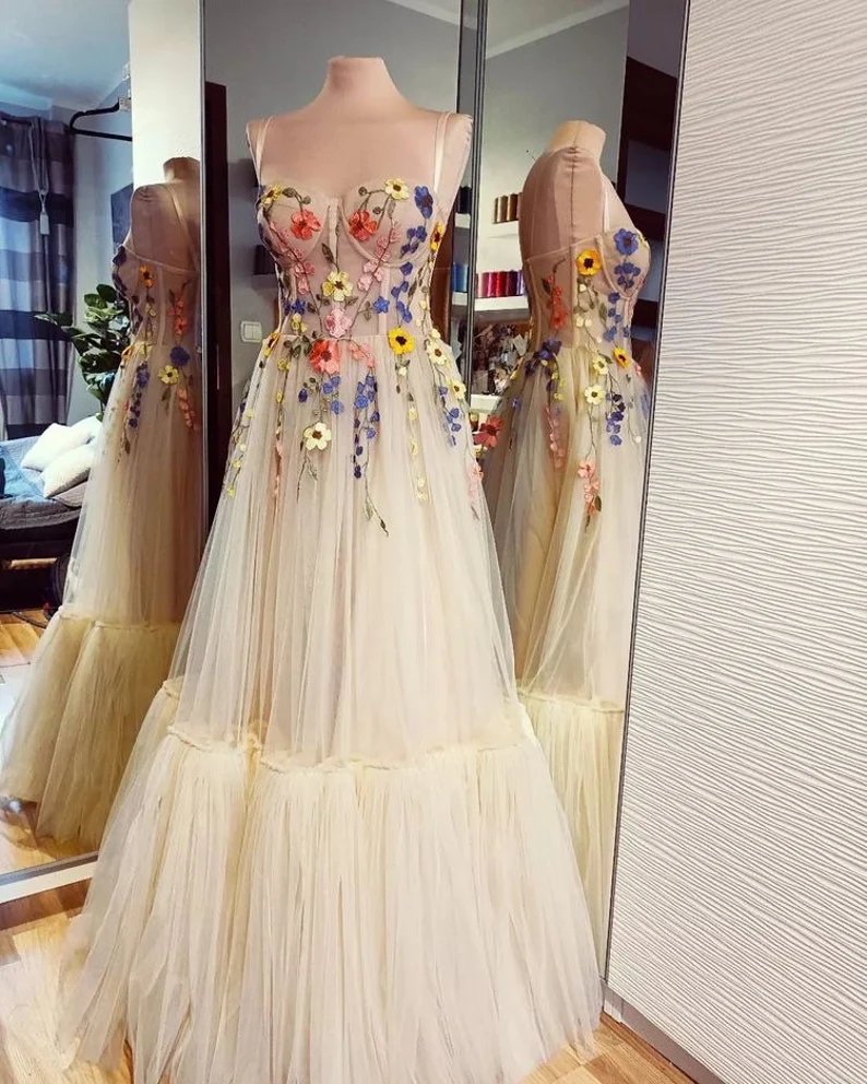 Floral Fairy Dress Embroidered Fairy Dress Fairy Prom Dress