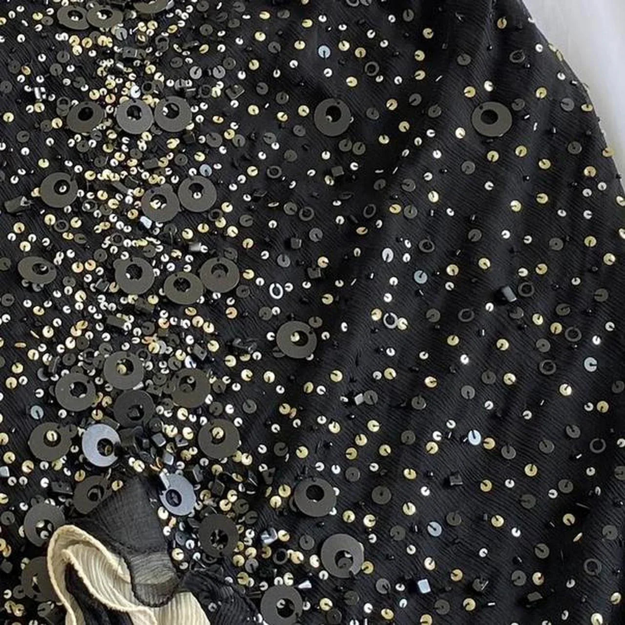Sparkly Sequins Beaded Ruffles Mermaid Prom Dress Black Party Evening Dress
