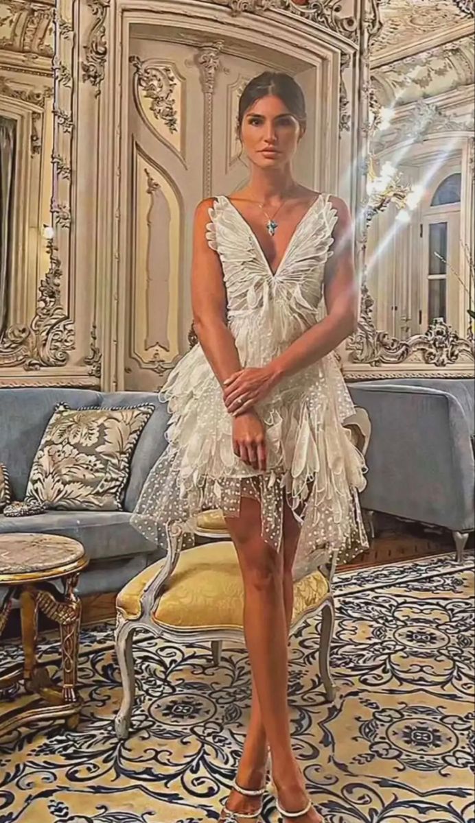 Design Butterfly V-neck Tulle Irregular Birthday Short Skirt Homecoming Dress