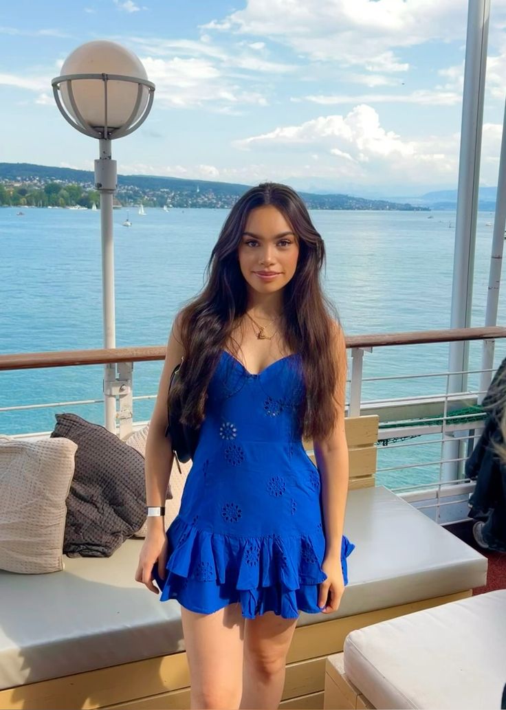 Fresh Royal Blue Deep V Suspender Ruffle 17th Birthday Homecoming Dress