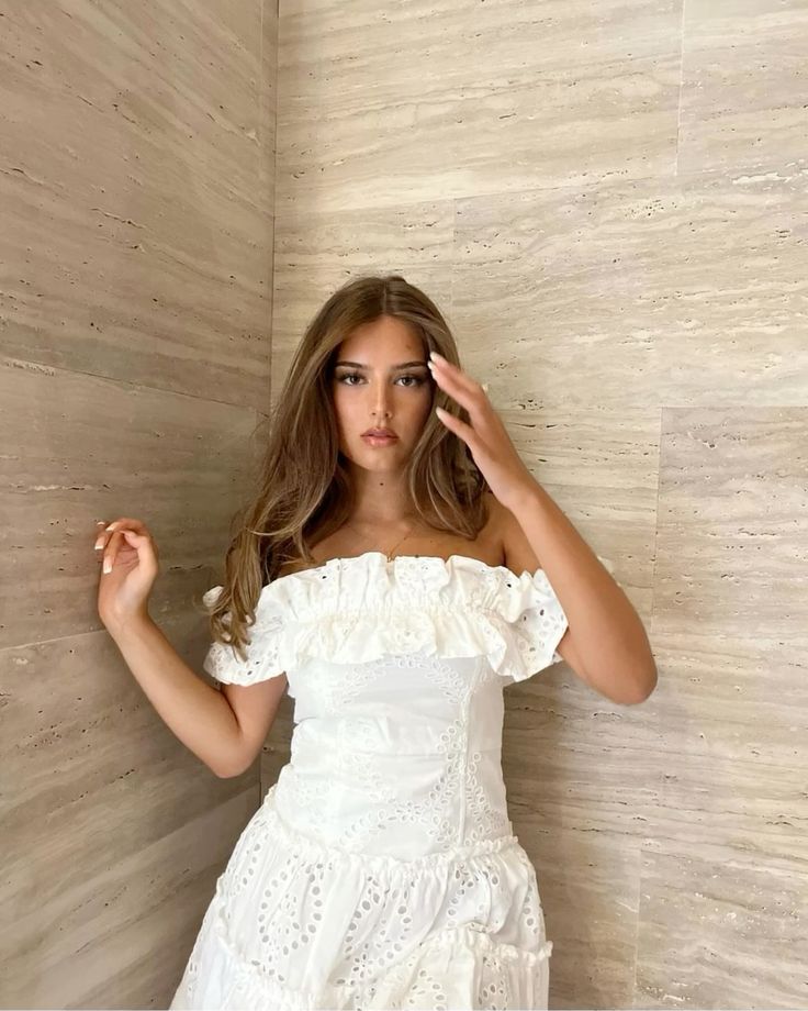 Sweet White One-shoulder Neckline Ruffled Hollow Embroidery A-line Birthday Skirt Homecoming Dress
