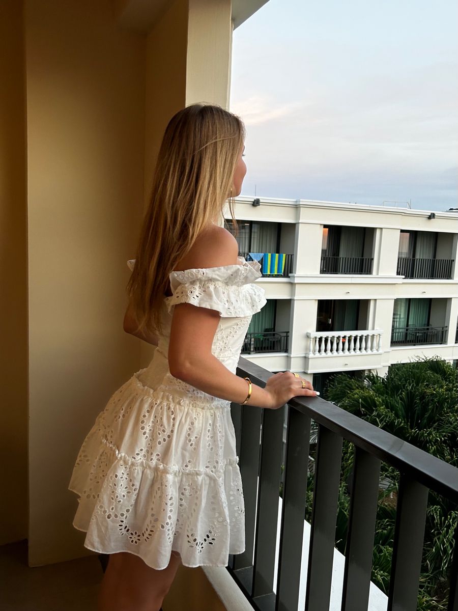 Sweet White One-shoulder Neckline Ruffled Hollow Embroidery A-line Birthday Skirt Homecoming Dress