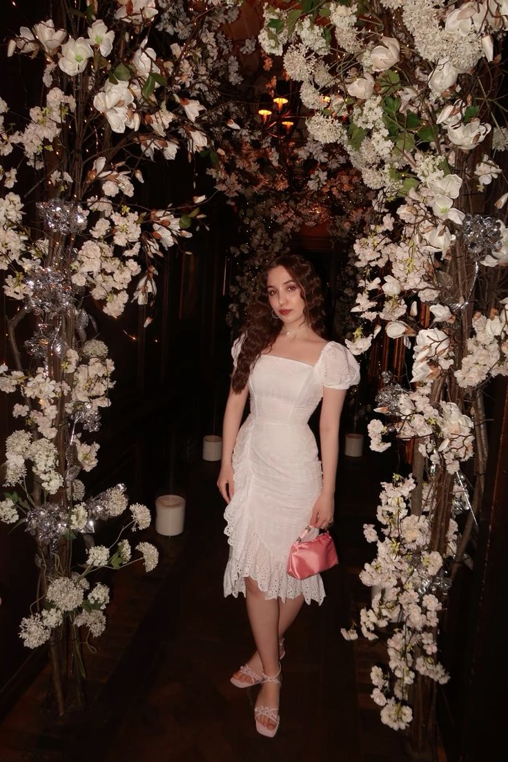 French Elegant White Square Neck Puff Sleeve Irregular Birthday Party Homecoming Dress