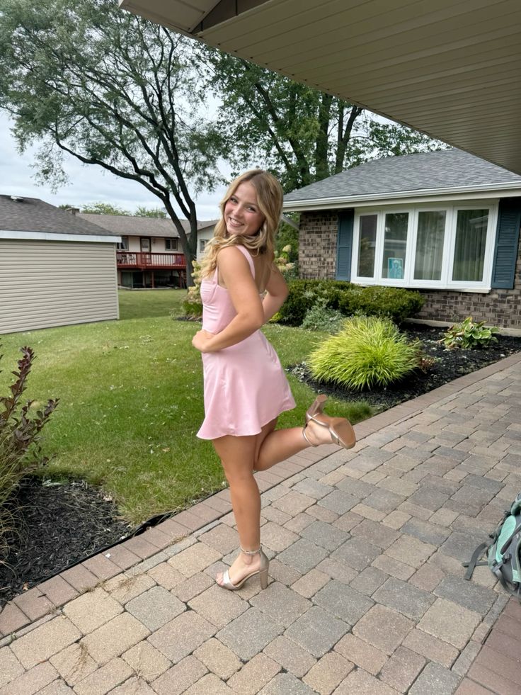 Sweet Light Pink Simple Waist A-line Satin 17th Birthday Homecoming Dress