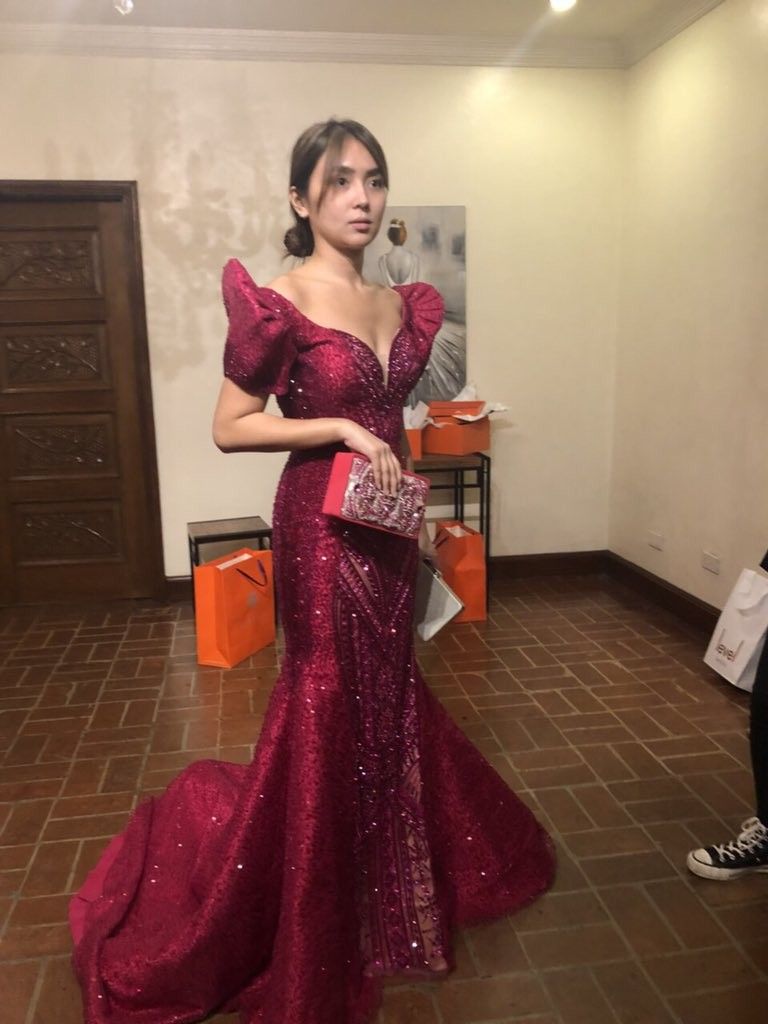 Vintage Burgundy Mermaid Deep V Puff Sleeve Sequin Train Prom Dress Evening Dress