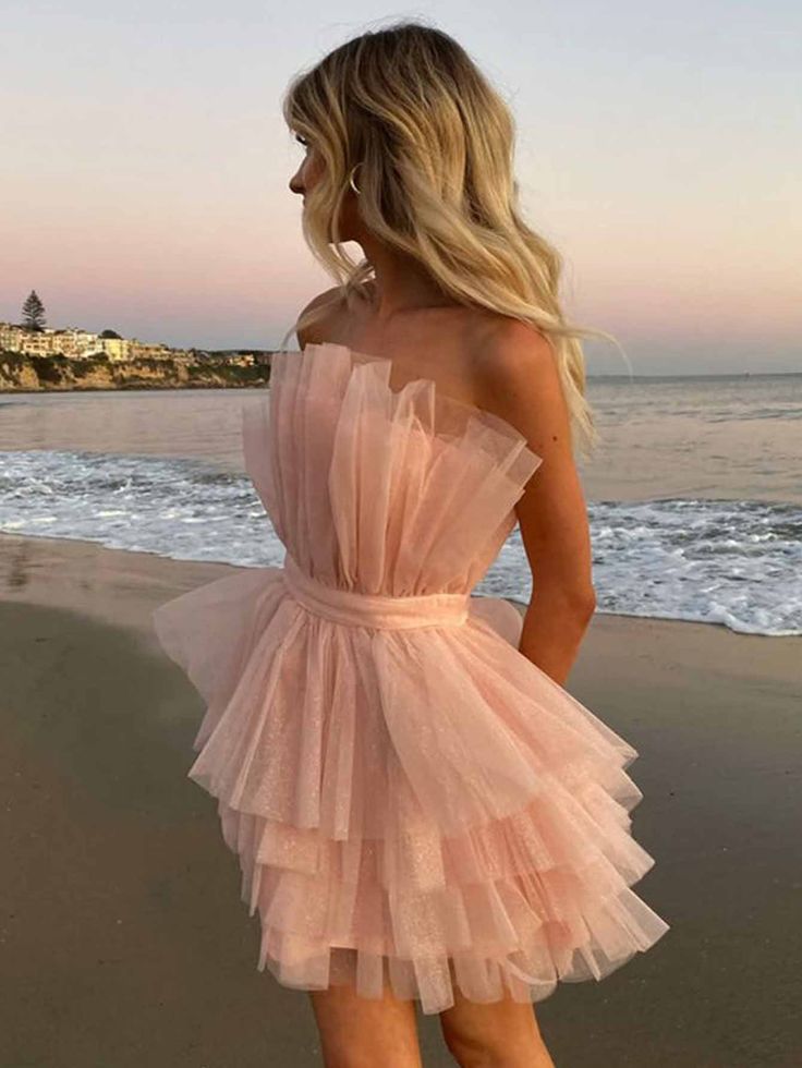 Sweet Princess Light Pink Shimmering Multi-layered Tulle Short 16th Birthday Homecoming Dress