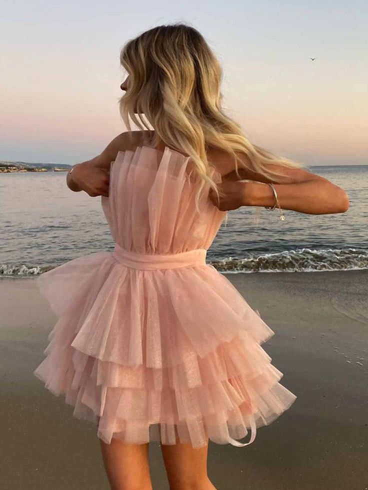 Sweet Princess Light Pink Shimmering Multi-layered Tulle Short 16th Birthday Homecoming Dress