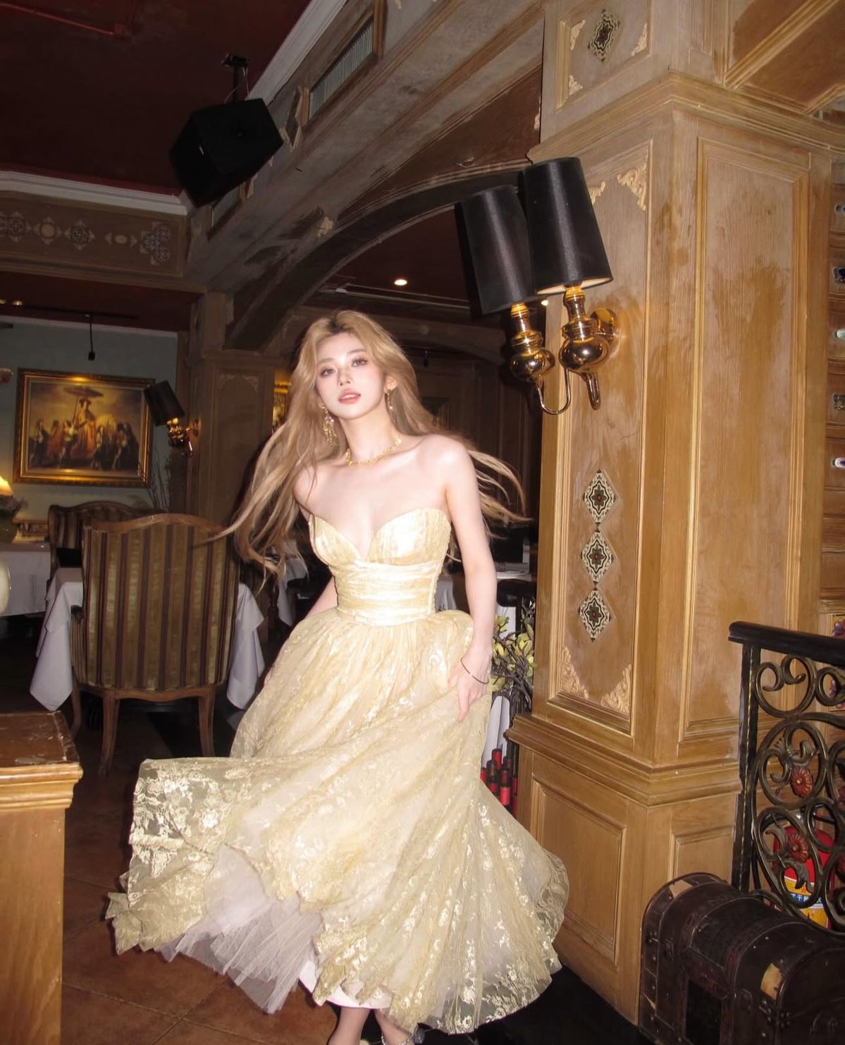 Princess Light Yellow A-line Tube Top Tulle Long Prom Dress Evening Dress 18th Birthday Dress