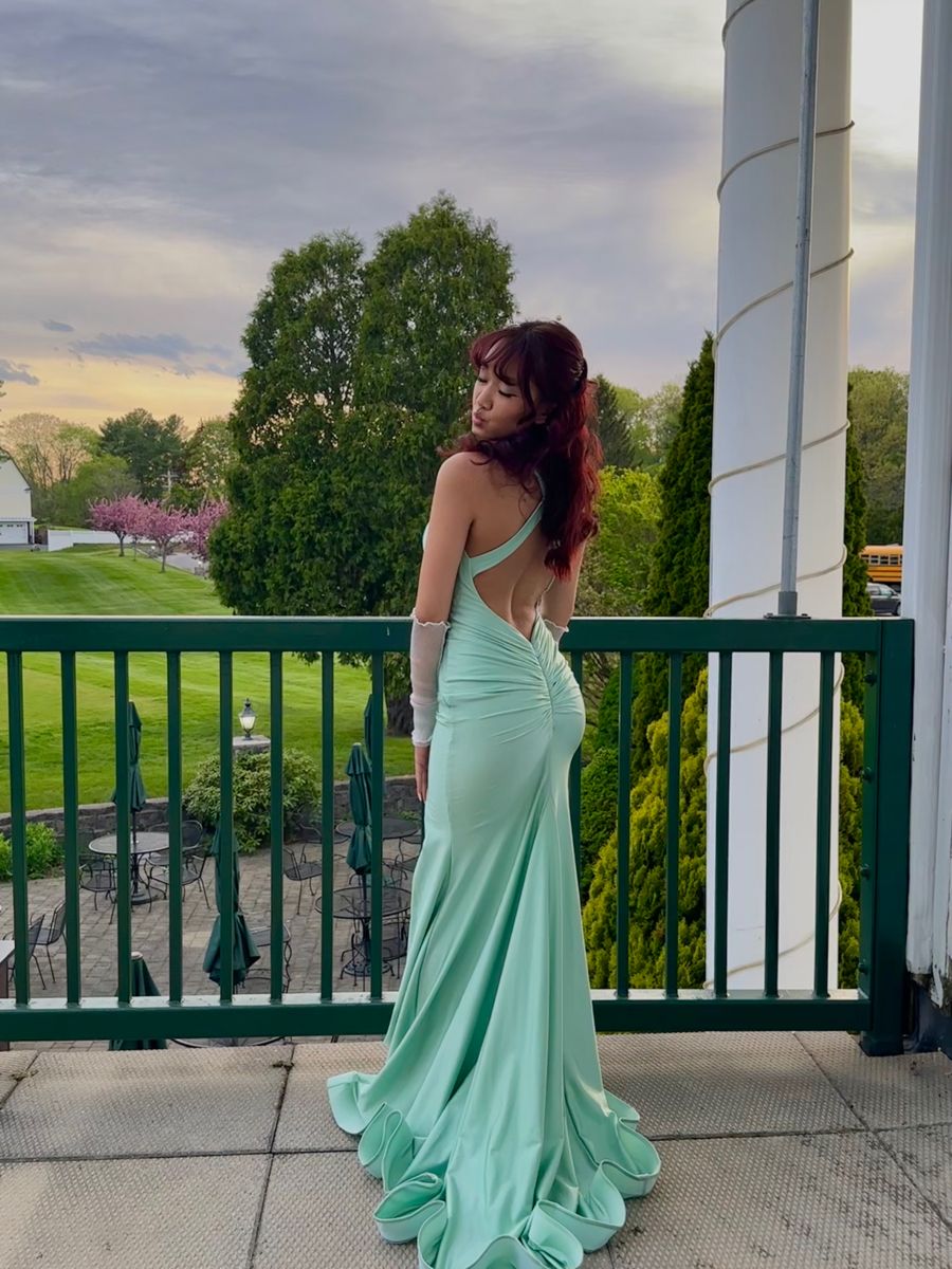 Elegant Mint Green Mermaid Cross Halter Neck Backless Satin Long Prom Dress Evening Dress