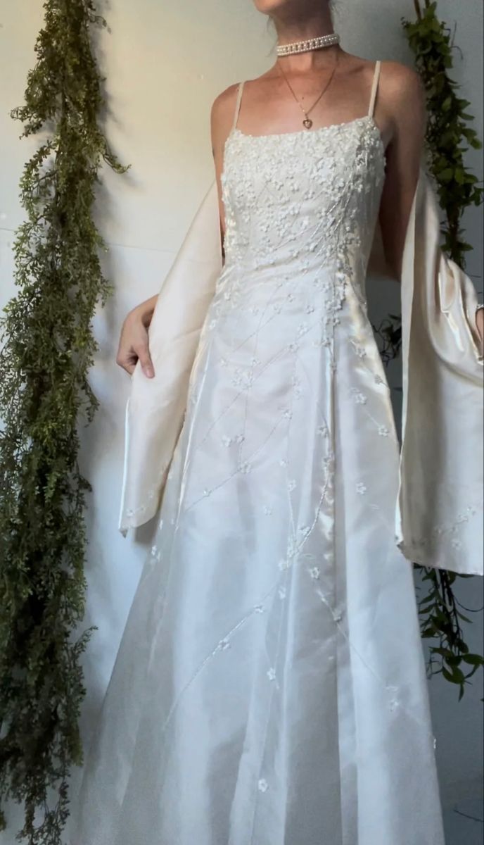 Vintage White A-line Halter Square Neck Satin Long Prom Dress Evening Dress Bridesmaid Dress