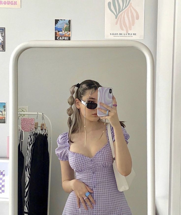 Sweet Purple And White Plaid Puff Sleeves Playful 16th Birthday Homecoming Dress