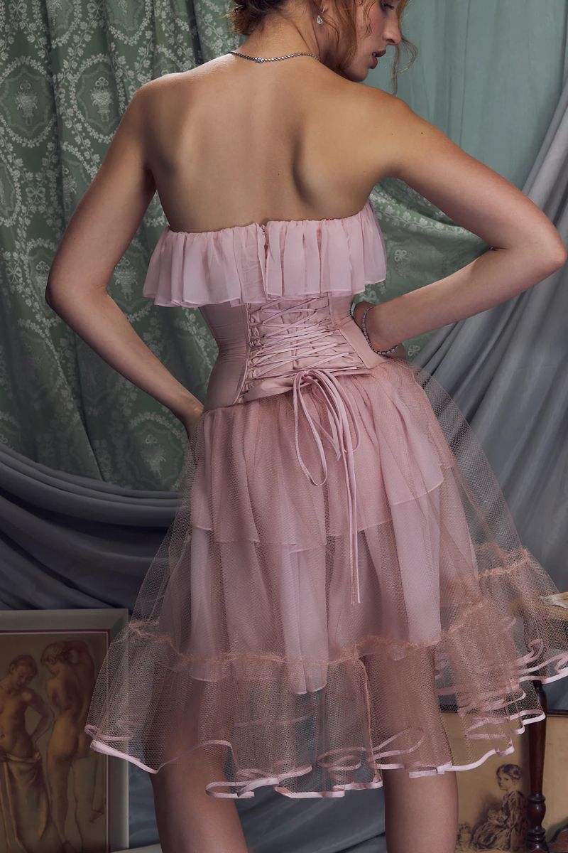 Retro Palace Light Pink Ruffled Tulle A-line 17th Birthday Homecoming Dress