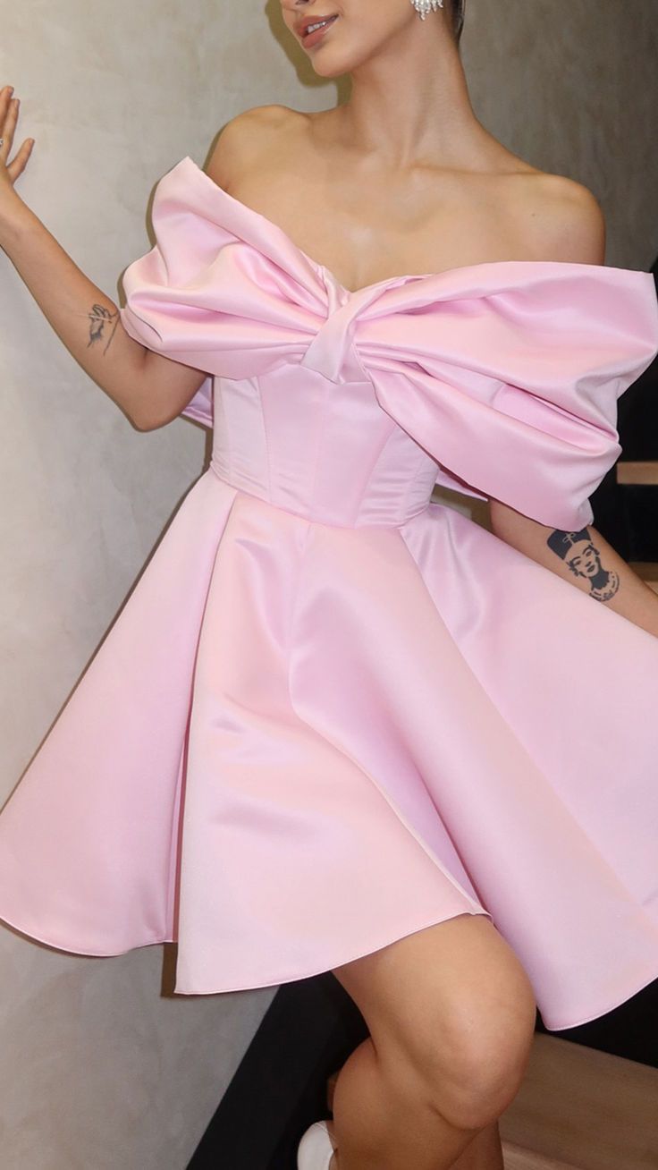 Sweet Pink One-shoulder Bow Waist A-line Satin Birthday Skirt Homecoming Dress