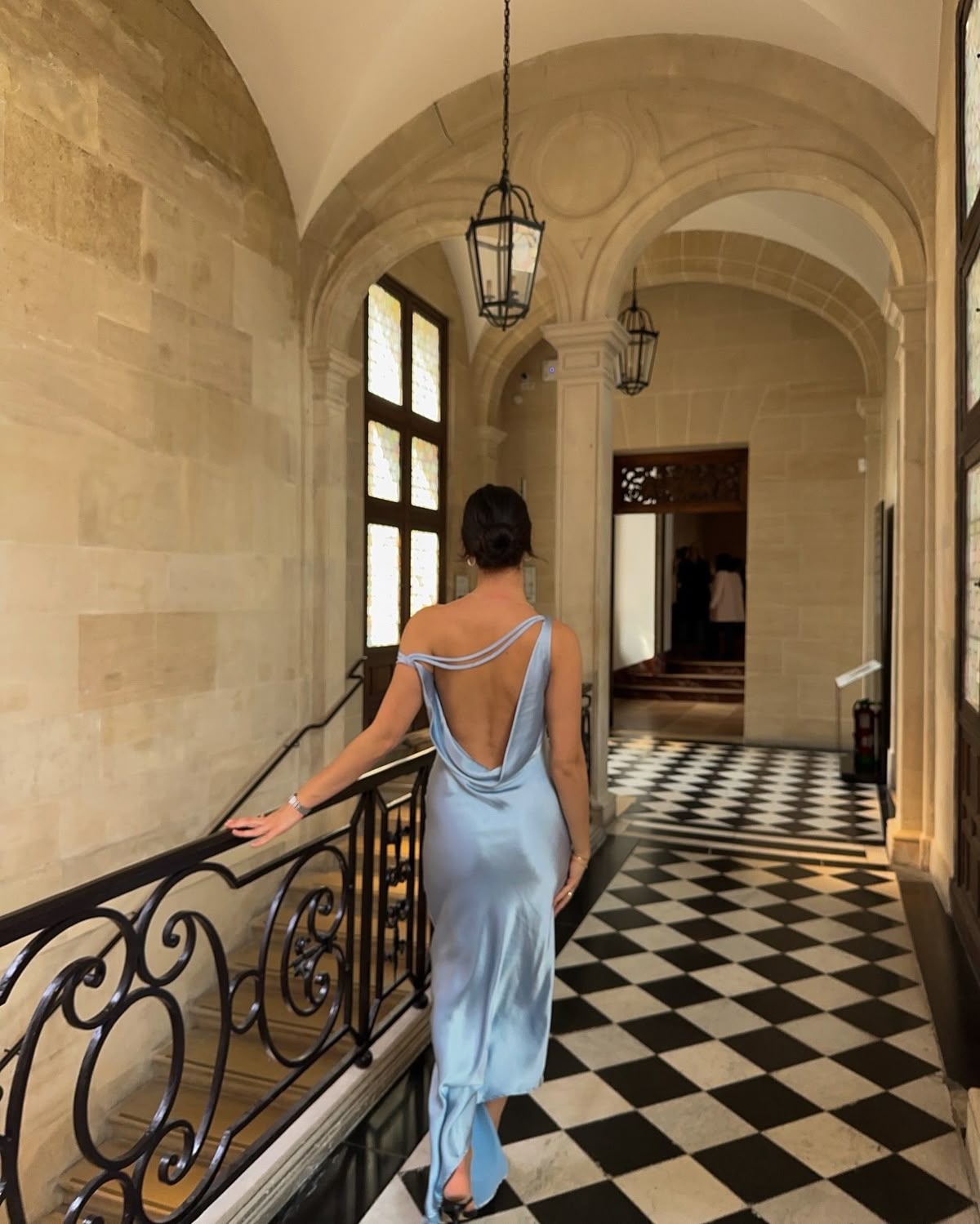 Elegant Light Blue Fitted Halter Neck Backless Satin Long Prom Dress Evening Dress
