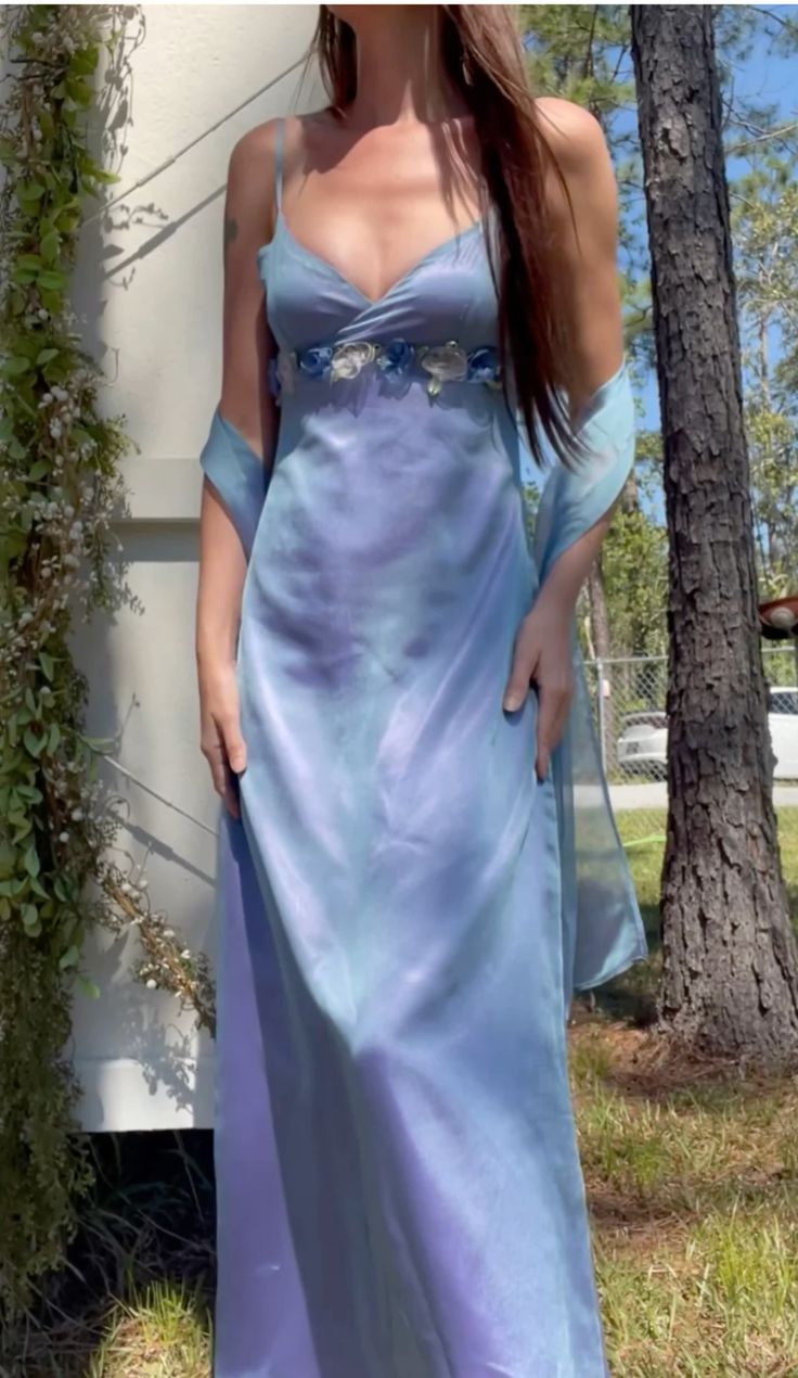 Dreamy Blue-purple Fitted Deep V Halter Satin Long Prom Dress Evening Dress