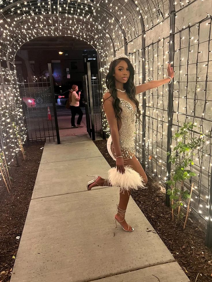 Gorgeous And Sparkling Silver Deep V-neck Rhinestone Hip-hugging 16th Birthday Homecoming Dress