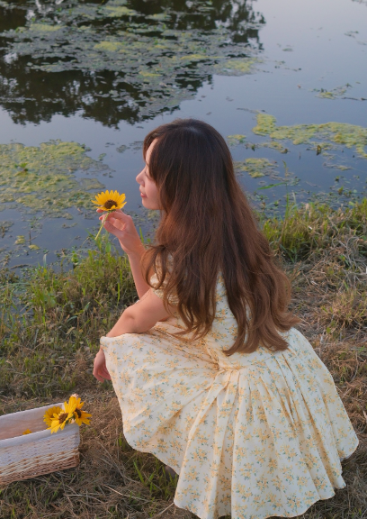 Fresh Yellow Floral Short-sleeved A-line 16th Birthday Homecoming Dress