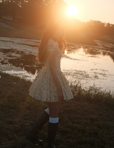 Fresh Yellow Floral Short-sleeved A-line 16th Birthday Homecoming Dress