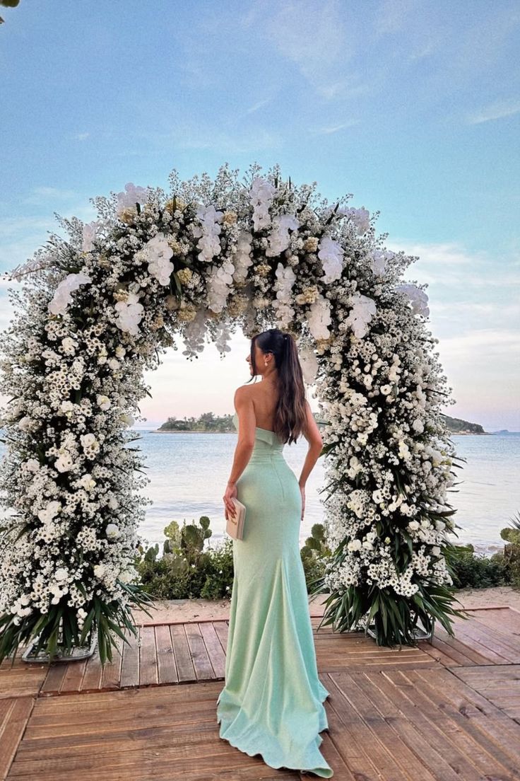 Simple Mint Green Slim-fitting Tube Top Satin Long Prom Dress Evening Dress