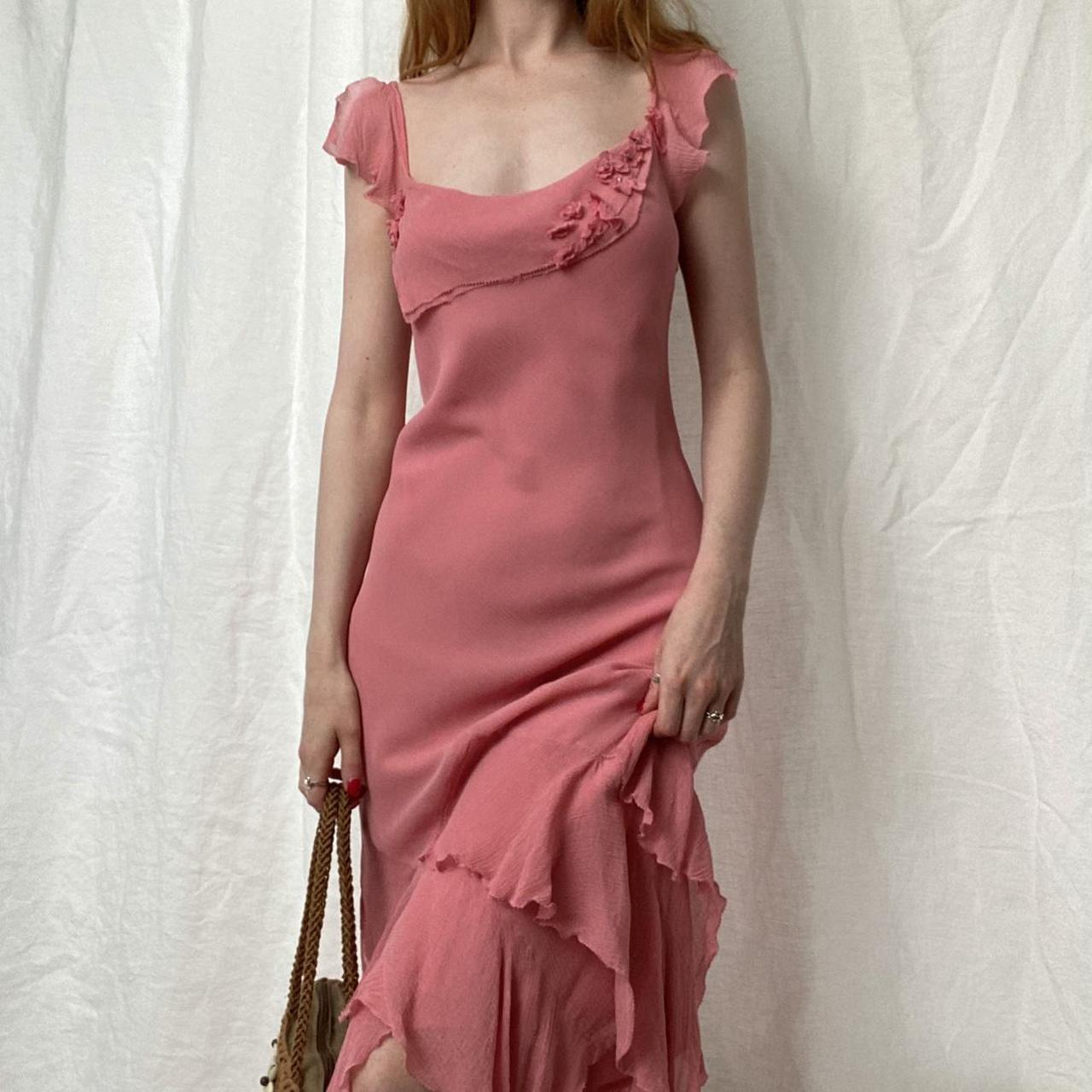 Elegant Pink Mermaid Ruffled Chiffon Long Prom Dress Evening Dress
